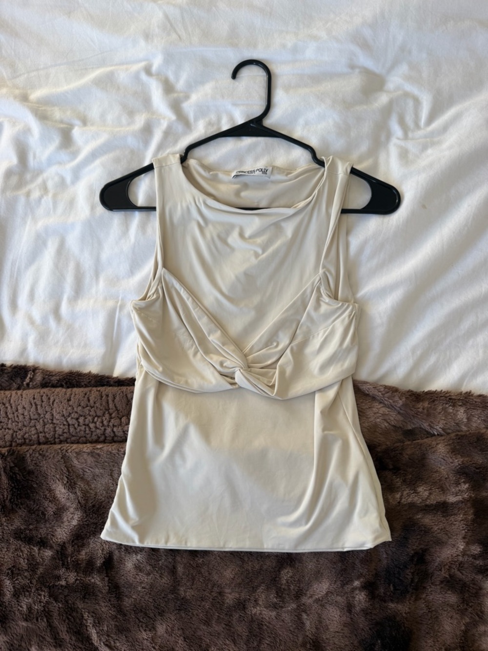 Princess Polly Cream Twist-Front Tank Top